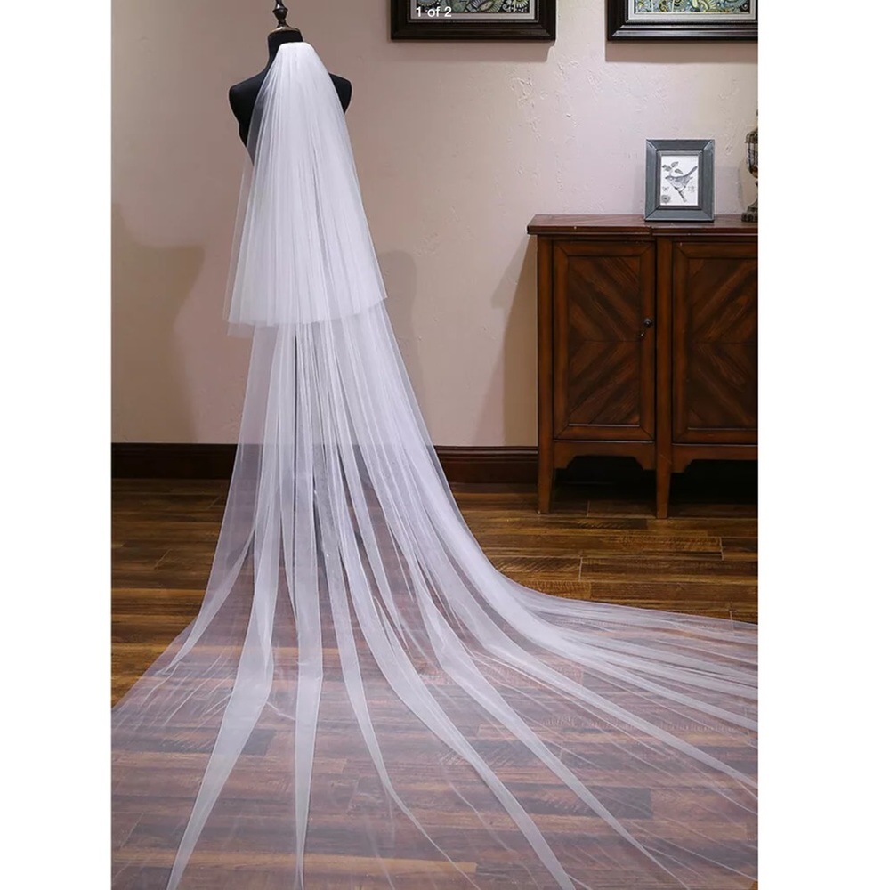 New Beautiful 2 T raw edge cathedral veil